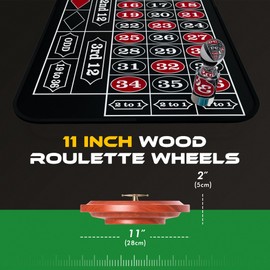 iEsstros 11 Inch Roulette Wheel Set for Adults with Rubber Roulette Table Mat 35" x 16" Wood Roulette Wheel 11 Inch 100 Poker Chips Set Win Mark Dealer Button-Black