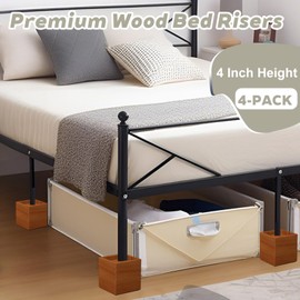 TomGear 4-Inch Solid Pine Furniture Risers – 2000LBS Capacity, Tool-Free Install, Natural Wood Design for Beds, Sofas & Desks (4 Inch)