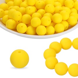 HARFINGTON - 65 abalorio de silicona redondas de 15 mm, abalorio focales de goma a granel para bolígrafos, llaveros, pulseras, collares, manualidades, color amarillo
