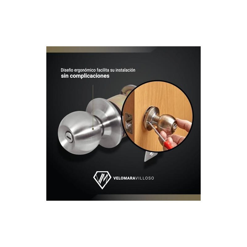 LION TOOLS -Cerradura Chapa Perilla Puerta Baño Acero Inoxidable 2