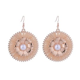 Raffia Flower Earrings Statement Floral Summer Earrings Handmade Straw Wrapped Earrings Bohemian Tropical Flower Earrings for Women Summer Beach Vacation (Brown)