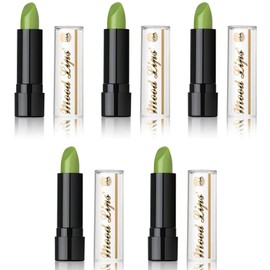 Mood Lips Lipstick pH Color Changing Long Lasting Magic Custom Lip Shade Made in the USA 12 hour long lasting non transfer with Vitamins A, C, & E, and Aloe Vera (Green (Pack of 5))