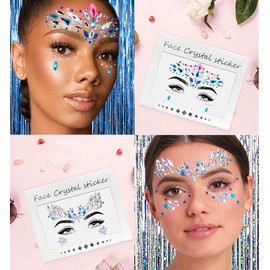 Women Face Stickers Jewels,6 Pcs Face Jewels Stick On,Rave face stickers jewel,Temporary Tattoo Face Eyebrow Body Stickers for Makeup,Festival Holiday,Costumes (AB-Face Stickers)