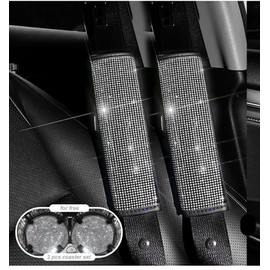 KAONYUONLO 2PCS White Bling Car Seatbelt Strap Covers for Women Girls - Crystal Rhinestone Velvet Shoulder Pad Protector - Diamond Shine Safety Shoulder Pad, Car Decor Interior Accessories