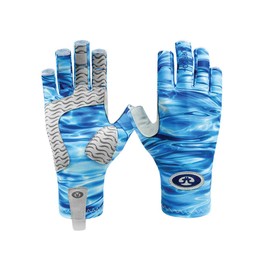 Flying Fisherman SunBandit Fingerless Fishing Gloves for Men & Women: UV Protection 50+, Great for Fishing, Kayak, Paddling, Rowing, Driving – PRO Series: Water, Blue (G2200-S/M)