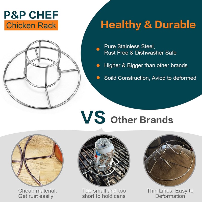 P&P CHEF Beer Can Chicken Holder Grill Rack, Stainless Steel