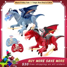 Remote Control Dinosaur Animal Toy, Spinosaurus and T-rex, swift movement & water spray, gift for boys:_Fast walk Ice & Fire Dragon bundle