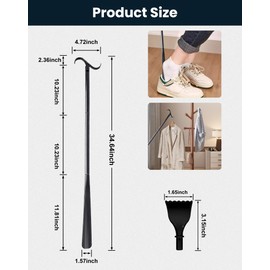CHADWICK 2 In 1 Long Shoe Horn For Seniors and 1 Back Scratcher, Shoe Horn Long Handle For Seniors W/ 34.6 Inch & 24.4 Inch Adjustable Length, Detachable Travel Dressing Stick, Easy Assembly