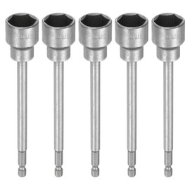 sourcing map 5pcs Nut Driver Drill Bit 19mm Metric Impact Socket 1/4" Hex Shank 6" (150mm) Extra Long Magnetic 6-Point Sockets Quick-Change CR-V Steel Bolt Setter for Power Drill Drivers