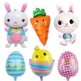 Oversized Easter Balloons 6 Pcs Easter Foil Balloons for Kids, Easter Party Decorations Easter Helium Balloons Bunny Rabbit Chick Easter Eggs Balloons