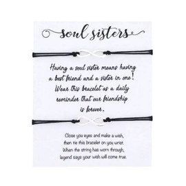 Soul Sisters Card with Infinity Wish Bracelets Set for 2 (Black) Miss Fit Boutique