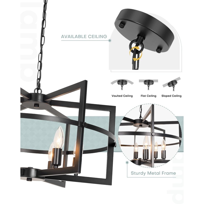 JHLBYL Modern Farmhouse Black Chandelier: 6-Light Upgrade Industrical Light Fixture