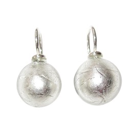 Earrings Murano Glass Pearl Silver 12 mm Diameter Sterling Silver 925 Goldsmith's Work Handmade Unique, Glass, No Gemstone