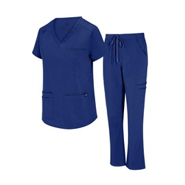 Natural Uniforms Womens 11 Pocket Cool Stretch Cargo Scrub Set (True Navy Blue, Small)