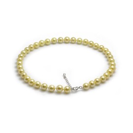 Schmuckwilli Pearl Necklace for Women - 45 cm Length with 10 mm Large Golden Round Mallorca Beads - Elegant Necklace with Shell Pearls for Any Occasion, Shell, Pearl