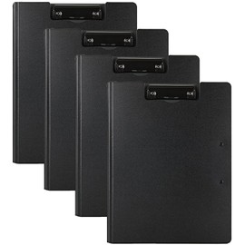 MUYICS 4 Pack Foldable Clipboards, A4 Clipboard Folder, Office Clipboard Folder with Double Clips Metal Clip, Storage Clipboard for Office, School or Medical Field(Black)