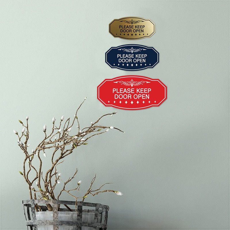 Victorian Please Keep Door Open Sign (Navy Blue/White) - Small