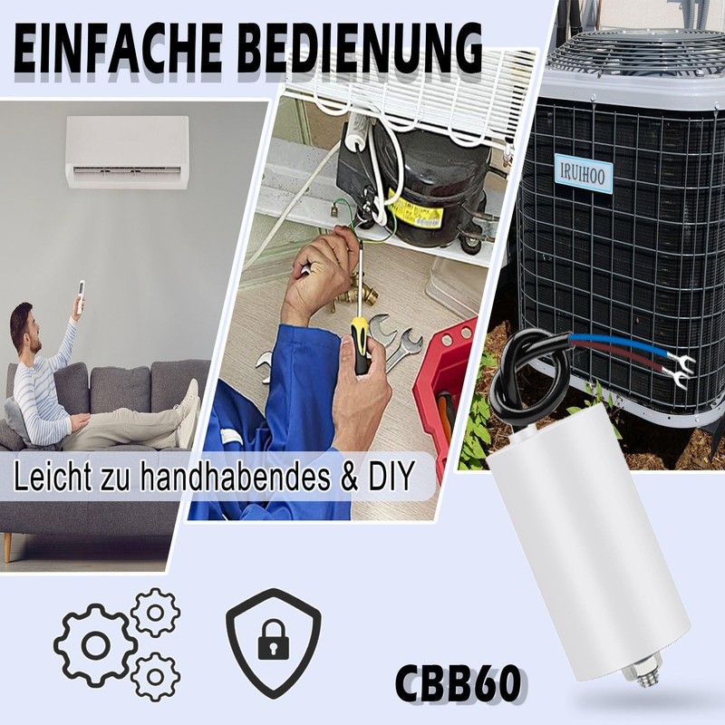 Iruihoo Motor Capacitor CBB60 25µF 450V Capacitor 50/60Hz 25UF Starting