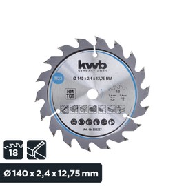kwb chipboard circular saw blade, wood/hardwood saw blade, 140 x 12, 7 mm, clean cuts, average number of teeth, 18 teeth Z-18