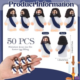 Sumind 50 Pcs Jesus Toys Original Design Mini Rubber Little Jesus Figurine to Hide and Seek Religious Party Favors Sunday School Craft Baptism Gifts for Easter Egg Stuffers (Dark Blue)