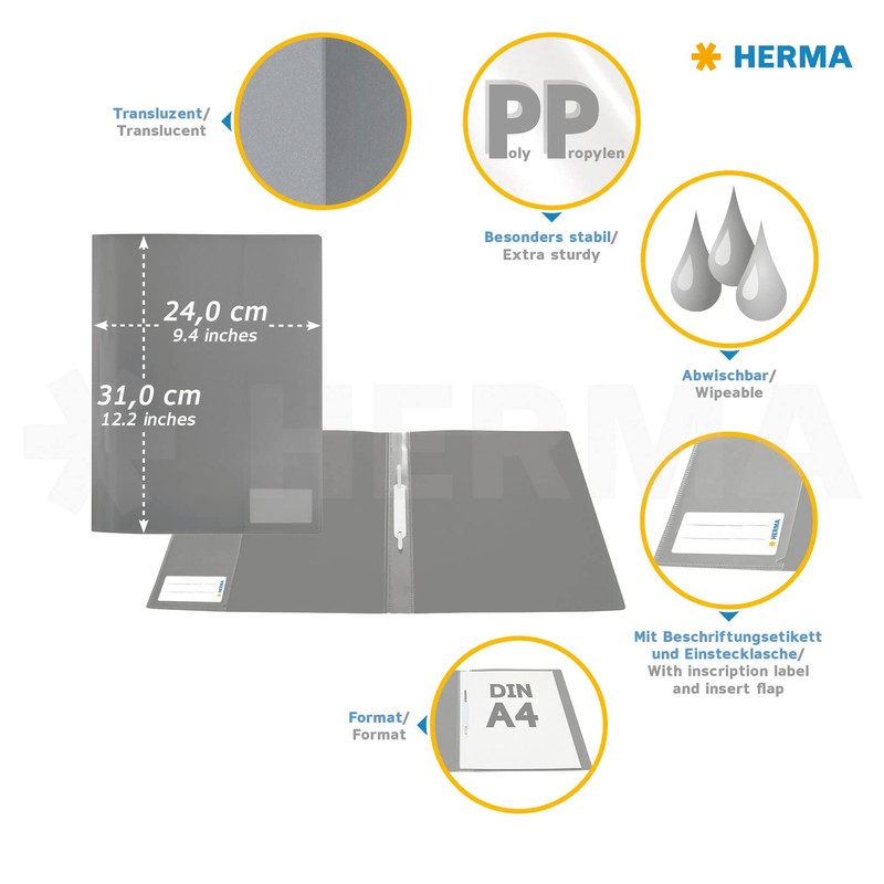 HERMA 19492 File Folder A4 Translucent Light Blue, Pack of
