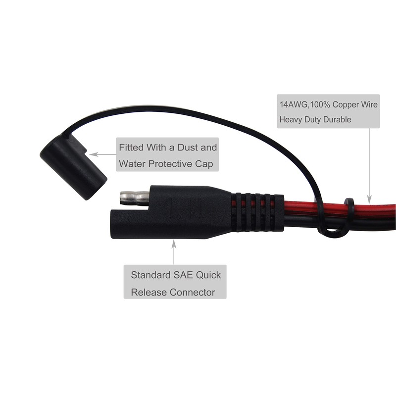 CUZEC 10FT/3.05m 14AWG 20A Battery Alligator Clip to SAE Connector/12V