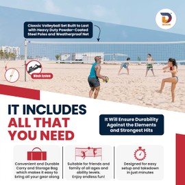 DEZONI Portable Volleyball Net | Volleyball Set Includes Ball, Scoreboard, Ball Carry Net, Tent Nails and Volleyball Spike Trainer