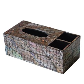 i-lan Mother of Pearl Paper Rectangular Vanity Tissue Box Holder,10 Inch Decorative Capiz Shells Tissue Box Cover with Slider,Bone Inlay Decorative Facial Tissue Box for Night Stand Table,Living Room