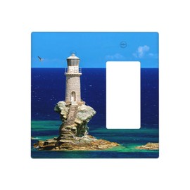 Blue Ocean Lighthouse Landscape Light Switch Cover Plates Single Blank Rocker Combo Wall Plates For Home Office Decorative Switch Plate Cover