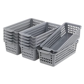 Yuright 12 Pack Narrow Baskets for Storage, Grey Small Plastic Storage Baskets