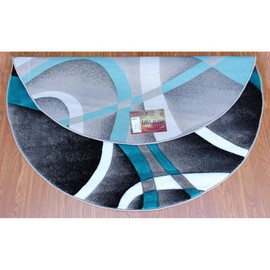 Masada Rugs, Sophia Collection Hand Carved Area Rug Modern Contemporary Turquoise White Grey Black (5 Feet 3 Inch X 5 Feet 3 Inch) Round