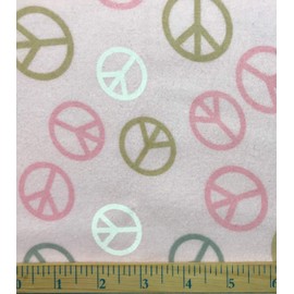 1 Yard - Retro Pastel Peace Signs Tossed on Pale Pink Flannel Fabric (Great for Quilting, Sewing, Craft Projects, Throw Pillows & More) 1 Yard X 44" Wide