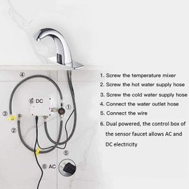 Electronic Bathroom Faucet Automatic Sensor Touchless Bathroom Sink Faucet Chrome, Motion Activated Hands-Free Vessel Sink Tap, Easy Installation Battery or Plug in Powered