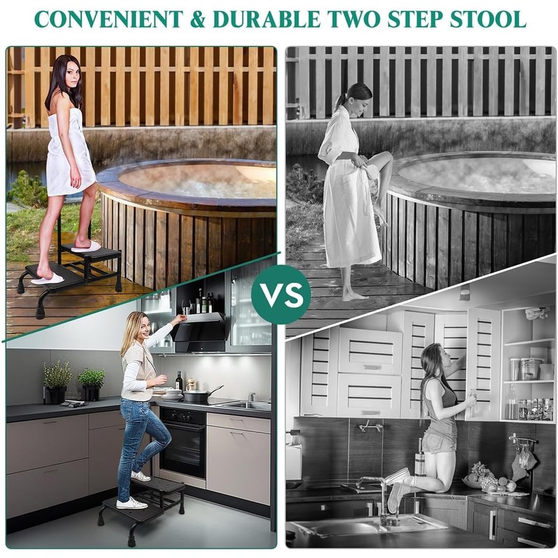 2 Step Stool with Handle, Height Adjustable Stepping Stool, Step