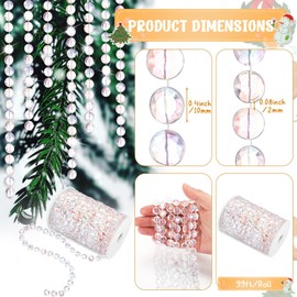 Jutom 198 ft Crystal Beads Garland for Christmas Tree Winter Decorations DIY Crystal Beads String Beads Roll Plastic Garland Roll for Xmas Wedding Party Chandeliers Centerpiece Decors(Multicolor)