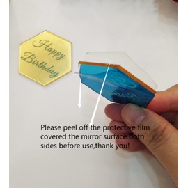 Juego de 12 discos hexagonales para decoración de tartas, espejo de cumpleaños, acrílico, decoración para cupcakes, mini decoraciones de acrílico (espejo dorado)