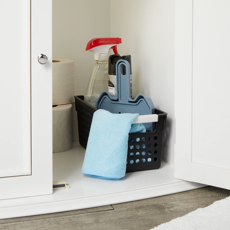 Farmlyn Creek 4-Pack Black Plastic Baskets for Organizing Bathroom, Laundry