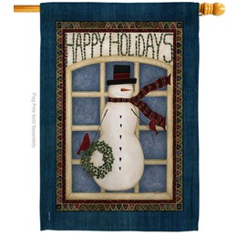 Breeze Decor H114164 Happy Holidays Snowman Vertical House Flag, 28" x 40" inch, Multi-Color