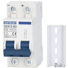 CHTAIXI DC Miniature Circuit Breaker, 2 Pole 1000V 10 Amp Isolator for Solar PV System, Thermal Magnetic Trip, DIN Rail Mount, Chtaixi DC Disconnect Switch C10