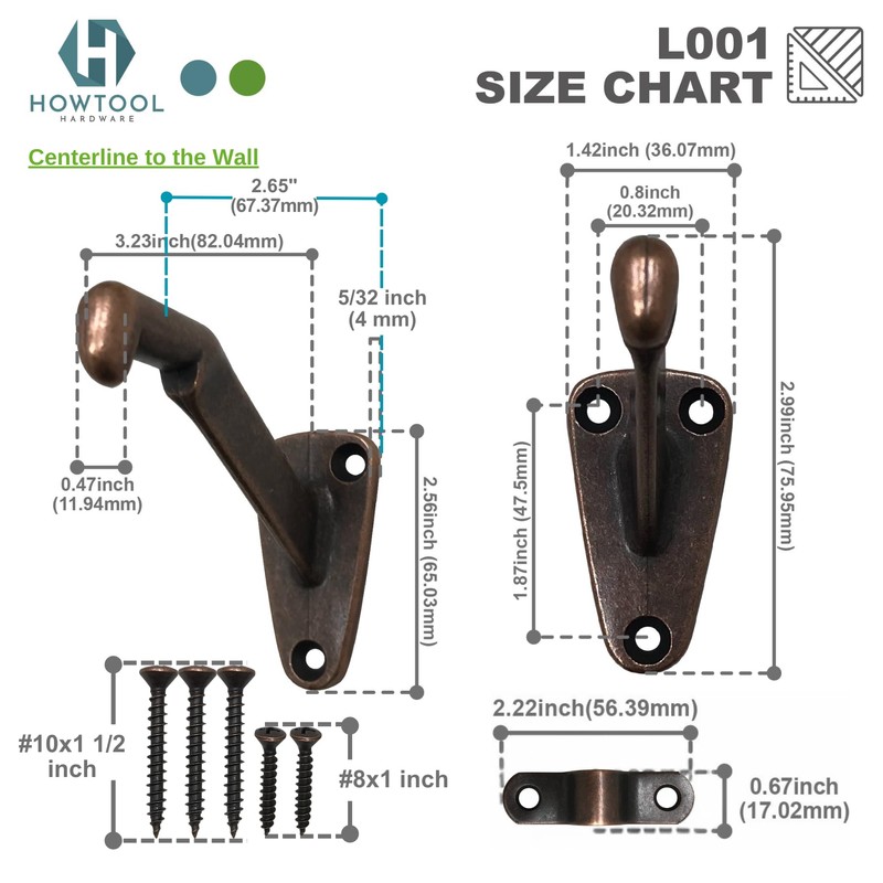 Handrail Bracket Heavy Duty Wall Mounted Antique Bronze V Style,