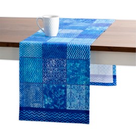 Maison d' Hermine Table Runner 100% Cotton Single Layer Table Runners 72 inches Long Decorative for Kitchen Dining Party Baby Shower Wedding Bridal Shower Spring Summer (Indigo Love, 14.50" x 72")