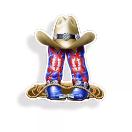 Reel Sticky Cowboy Cowgirl Boot Hat Rope Sticker Horse Cup Laptop Car Window Bumper Decal