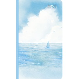 Alpha Edition - Slimtimer Style Waves 2025 Pocket Calendar, 9 x 15.6 cm, Calendar with 128 Pages, Note Area, Information and Address Part, Monthly Overview and International Calendar