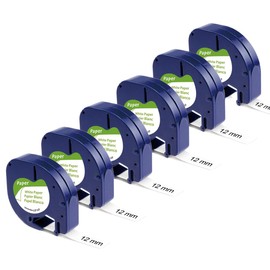 EazeID Label Tape Replace for DYMO Label Maker Refills 91330, Compatible with Dymo Letratag Refills 12mm x 4m (1/2" x 13') for Dymo Labeler Letra Tag 200B LT 100H 100T Plus, LT12, 6-Pack