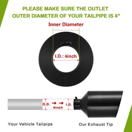 AUTOSAVER88 4 Inch Inlet Exhaust Tip, 4" Inlet 10" Outlet 15" Long Universal Stainless Steel Exhaust Tail Tip for 4-Inch Outside Diameter Tailpipe, Rolled Angle Cut, Black Powder Coated, Bolt On