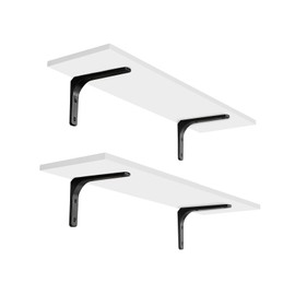 DINZI LVJ Long Wall Shelves, 23.6 Inch Wall Mounted Shelves Set of 2, Easy-to-Install, Floating Storage Ledges with Sturdy Metal Brackets for Living Room, Bathroom, Bedroom, Kitchen, White