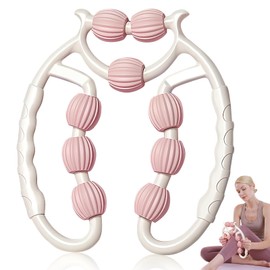 shallyong Massage Roller Legs, Cellulite Massager, Massage Roller, Cellulite Roller, Massage Roller with Handle for Leg, Foot, Arm Massage (White + Pink)