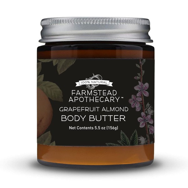 Farmstead Apothecary 100% Natural Body Butter with Organic Safflower Oil, Organic Shea Butter & Organic Vitamin E Oil, 8 oz (Grapefruit Almond)