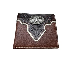 Western Stakes Mens Wallet Floral Longhorn Concho Tooled Cowboy Western Leather Wallet High End Mens Wallets Leather Bull Rider Rodeo Gifts For Men (Brown)