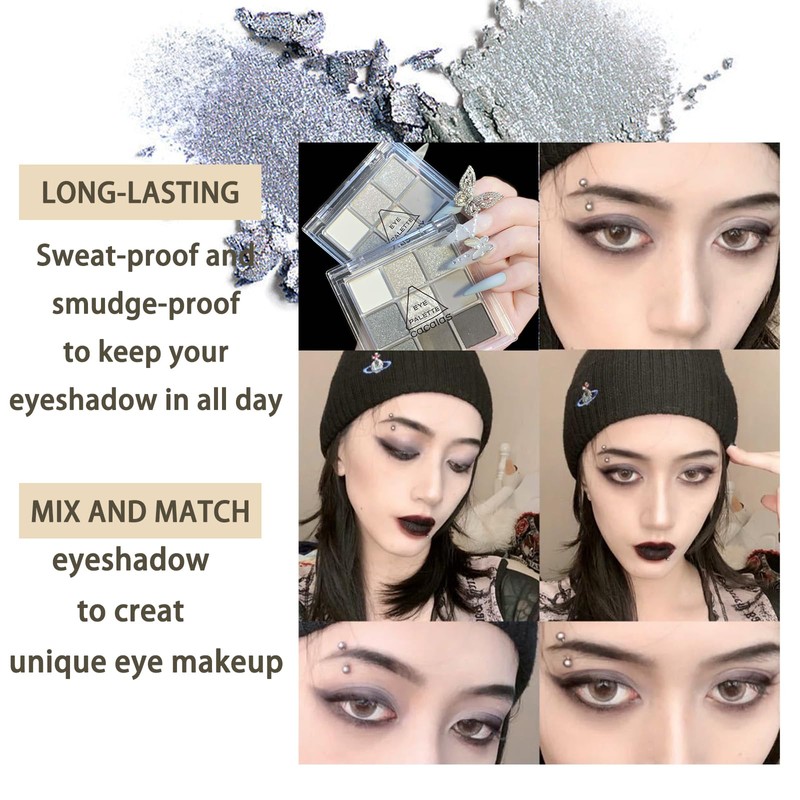 Black Eyeshadow Palette, Smokey Silver Glitter Gothic Eye Shadows Palettes